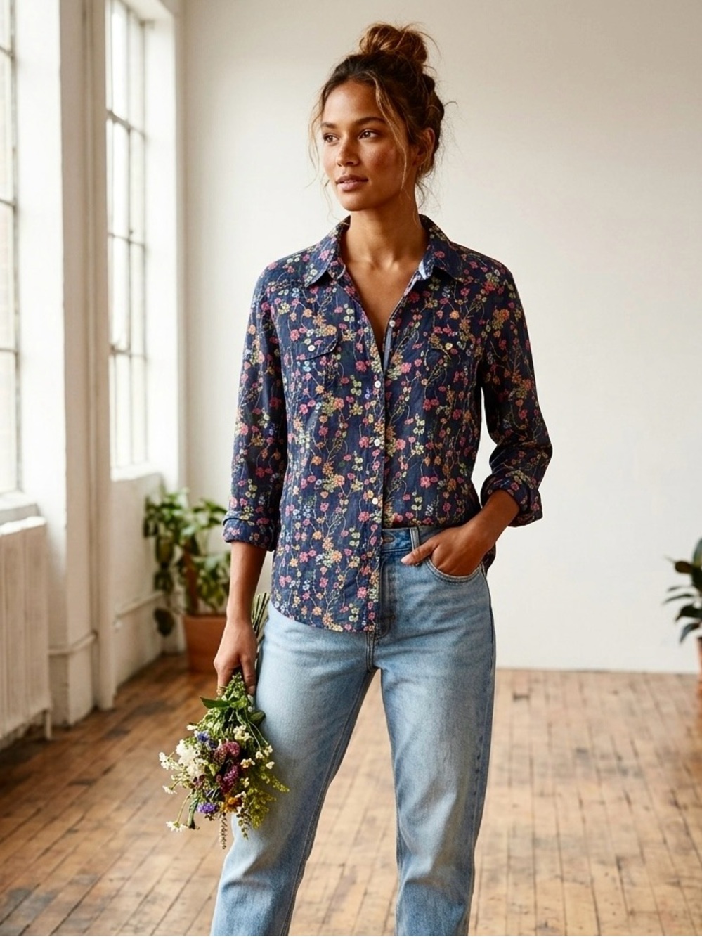 OLD Navy Floral Cotton Button Up Shirt